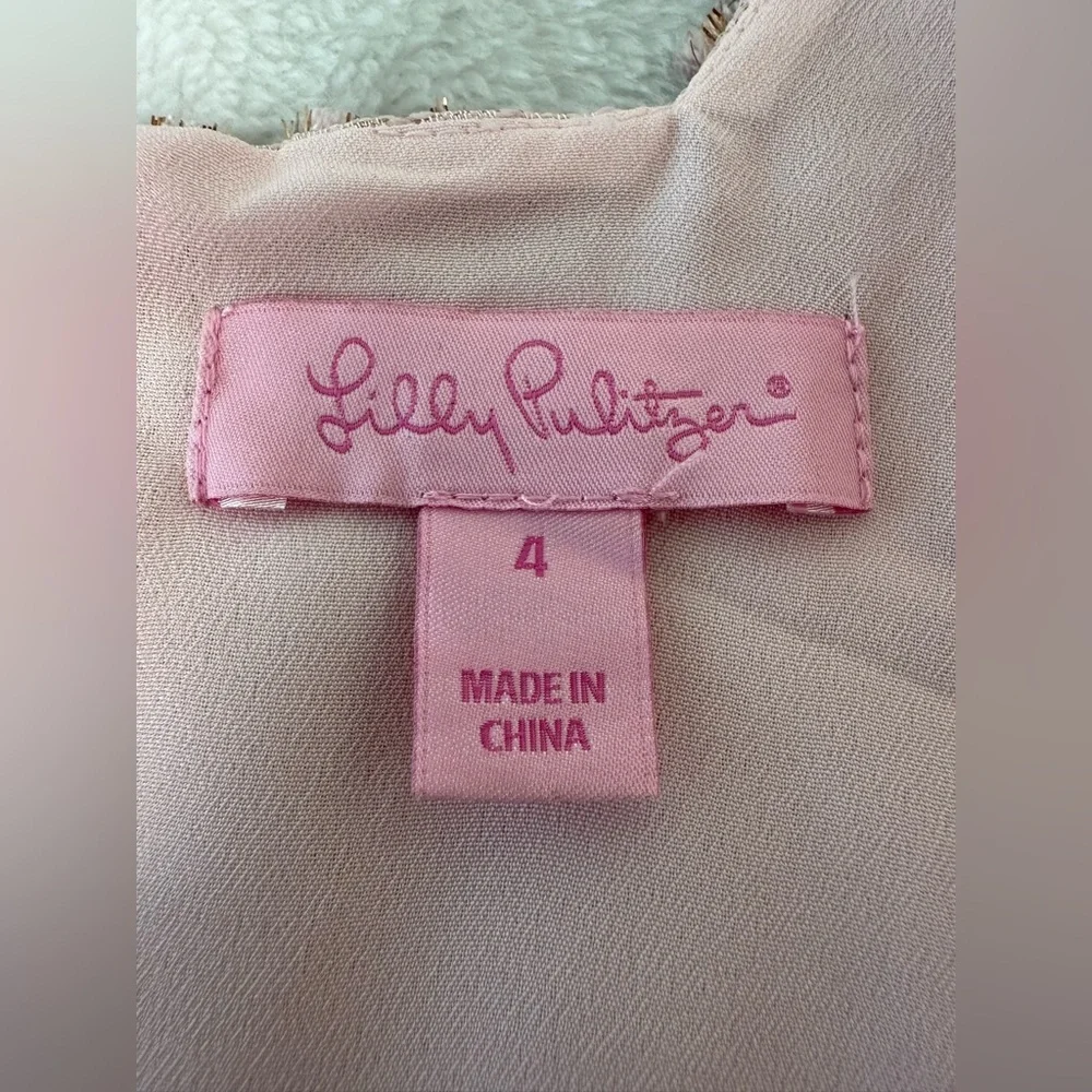 Lilly Pulitzer Karter Shift Dress in a Pink Metallic Jacquard Fabric Size 4